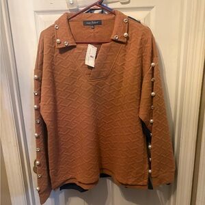 Simply Southern Rust Quilted Pullover with Sleeve Embellishments